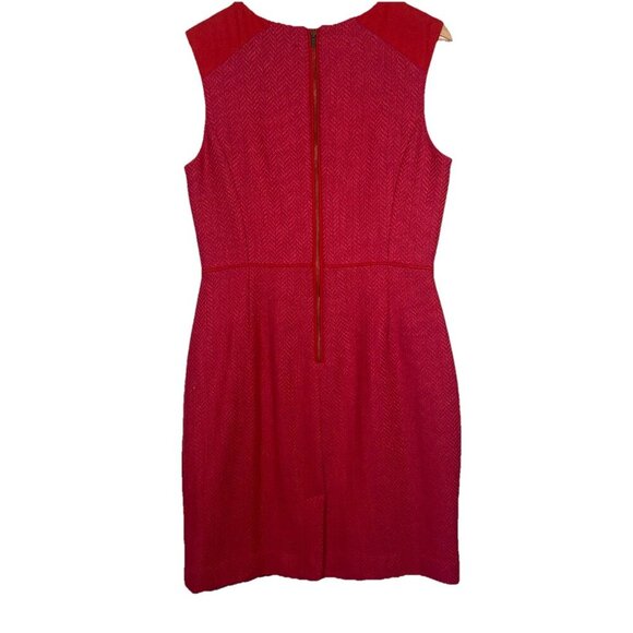 Banana Republic Wool Blend Red Pink Herringbone Sheath Dress Size 10 Mod Retro - Picture 6 of 11